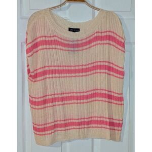 Pixi + Ivy Cream Pink Striped Open Knit Cap Sleeve Sweater Top‎ Medium NWT $50